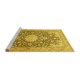 Sideview of Machine Washable Medallion Yellow Traditional Rug, wshtr376yw