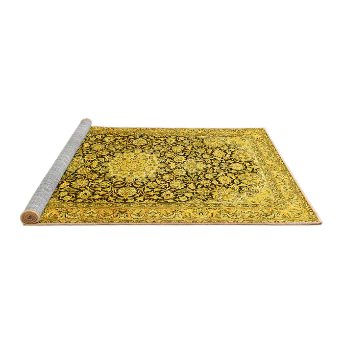 Sideview of Machine Washable Medallion Yellow Traditional Rug, wshtr376yw