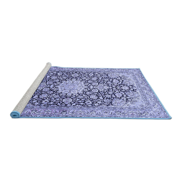 Sideview of Machine Washable Medallion Blue Traditional Rug, wshtr376blu