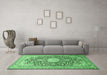 Machine Washable Medallion Emerald Green Traditional Area Rugs in a Living Room,, wshtr376emgrn