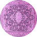 Round Machine Washable Medallion Purple Traditional Area Rugs, wshtr376pur