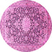 Round Machine Washable Medallion Pink Traditional Rug, wshtr376pnk