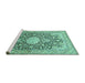 Sideview of Machine Washable Medallion Turquoise Traditional Area Rugs, wshtr376turq