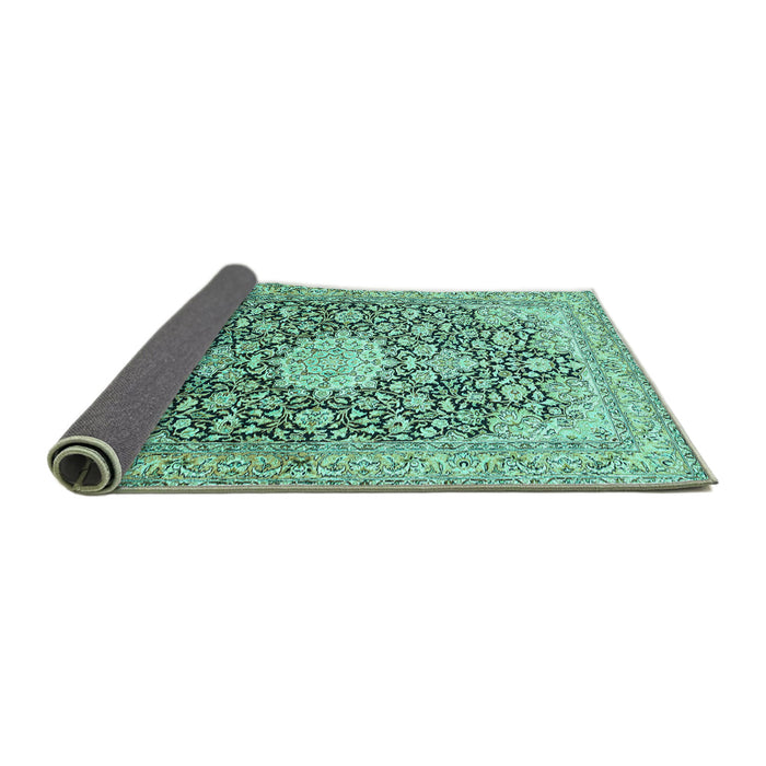 Sideview of Medallion Turquoise Traditional Rug, tr376turq
