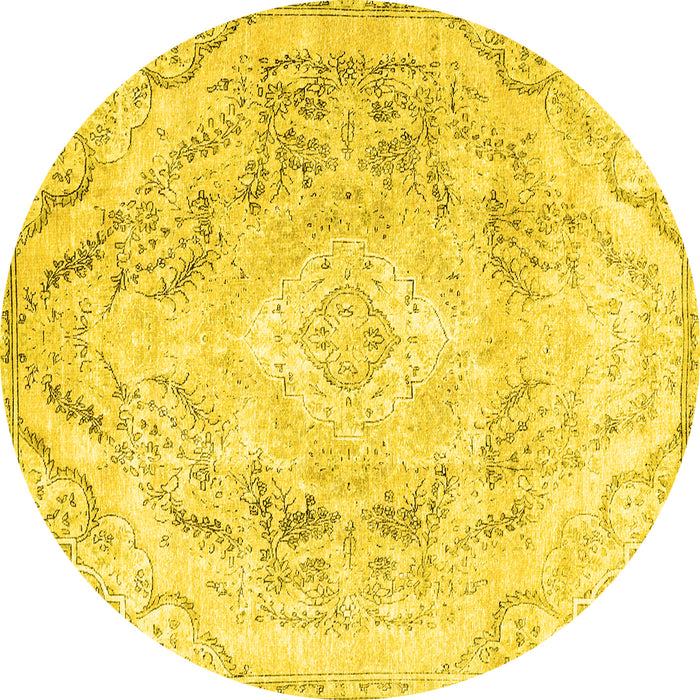 Round Machine Washable Persian Yellow Traditional Rug, wshtr3770yw