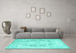 Machine Washable Persian Turquoise Traditional Area Rugs in a Living Room,, wshtr3770turq