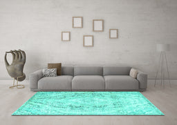Machine Washable Persian Turquoise Traditional Area Rugs in a Living Room,, wshtr3770turq