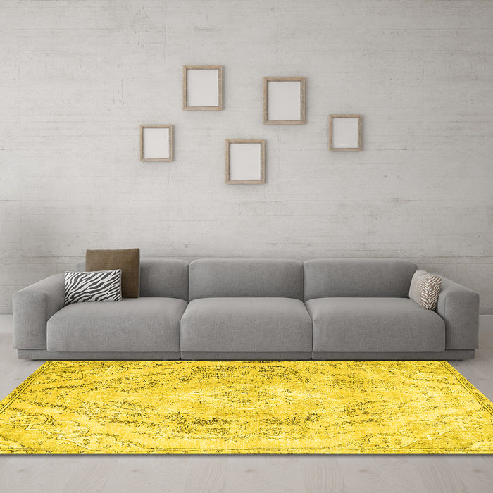 Machine Washable Persian Yellow Traditional Rug in a Living Room, wshtr3770yw