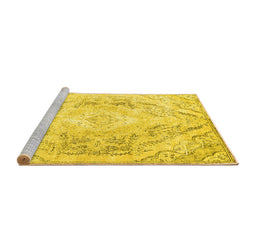 Sideview of Machine Washable Persian Yellow Traditional Rug, wshtr3770yw