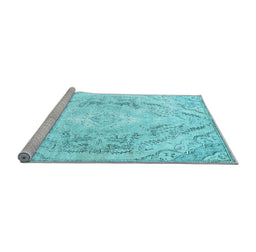 Sideview of Machine Washable Persian Light Blue Traditional Rug, wshtr3770lblu