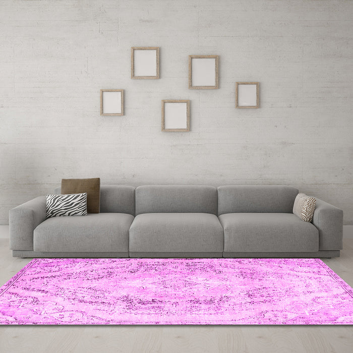 Machine Washable Persian Pink Traditional Rug in a Living Room, wshtr3770pnk
