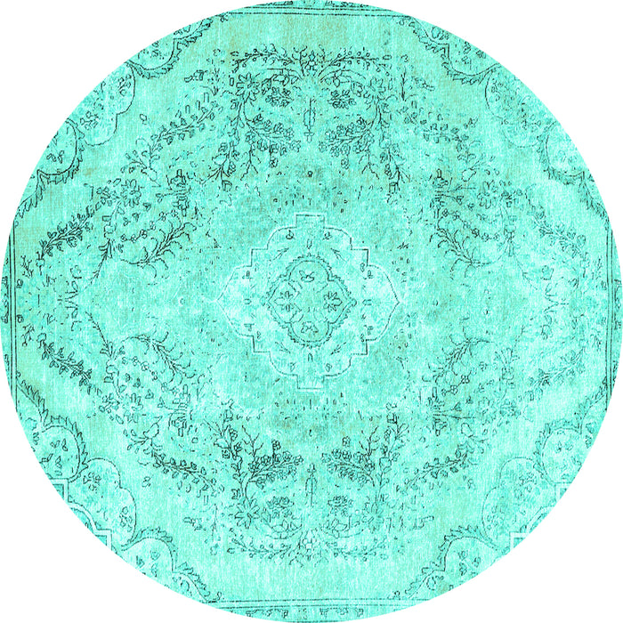 Round Machine Washable Persian Turquoise Traditional Area Rugs, wshtr3770turq