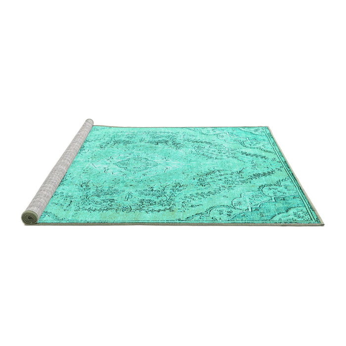 Sideview of Machine Washable Persian Turquoise Traditional Area Rugs, wshtr3770turq