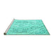 Sideview of Machine Washable Persian Turquoise Traditional Area Rugs, wshtr3770turq