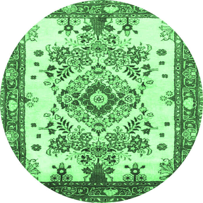 Round Machine Washable Medallion Emerald Green Traditional Area Rugs, wshtr3771emgrn