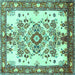 Square Machine Washable Medallion Turquoise Traditional Area Rugs, wshtr3771turq