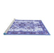 Sideview of Machine Washable Medallion Blue Traditional Rug, wshtr3771blu