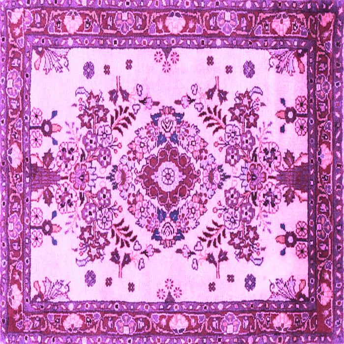 Square Machine Washable Medallion Purple Traditional Area Rugs, wshtr3771pur