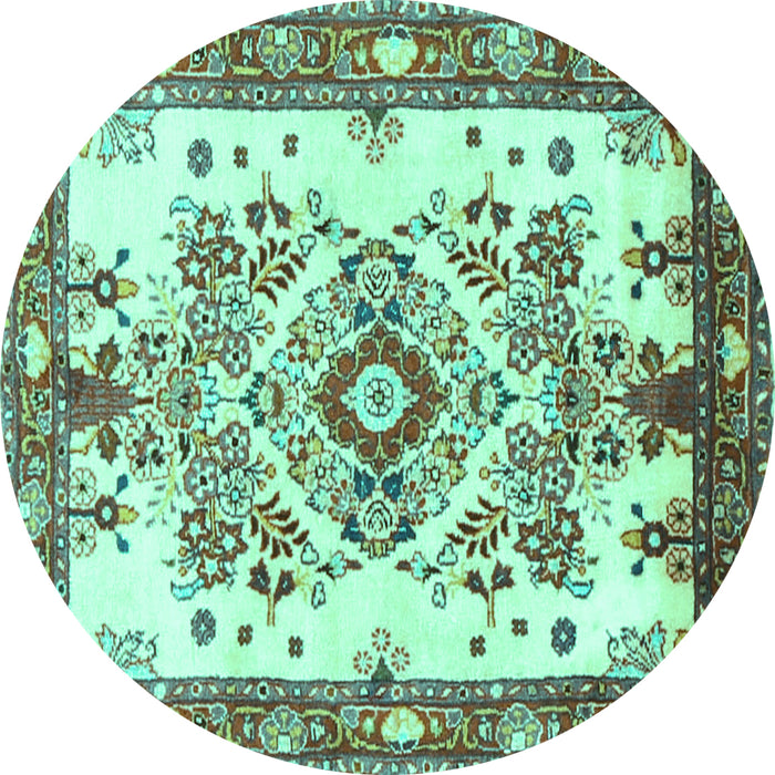 Round Medallion Turquoise Traditional Rug, tr3771turq