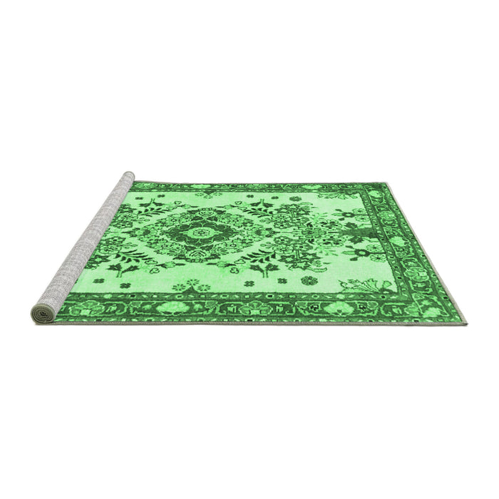 Sideview of Machine Washable Medallion Emerald Green Traditional Area Rugs, wshtr3771emgrn