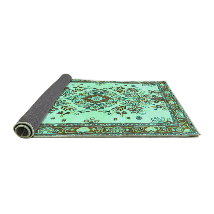 Sideview of Medallion Turquoise Traditional Rug, tr3771turq