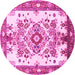 Round Machine Washable Medallion Pink Traditional Rug, wshtr3771pnk