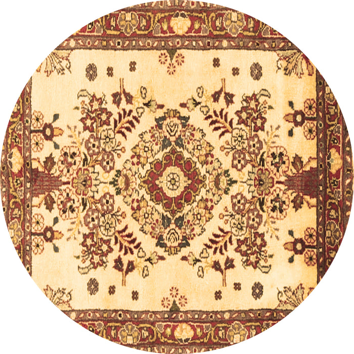 Round Machine Washable Medallion Brown Traditional Rug, wshtr3771brn