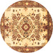 Round Machine Washable Medallion Brown Traditional Rug, wshtr3771brn