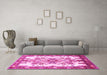 Machine Washable Medallion Pink Traditional Rug in a Living Room, wshtr3771pnk