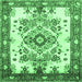 Square Medallion Emerald Green Traditional Rug, tr3771emgrn