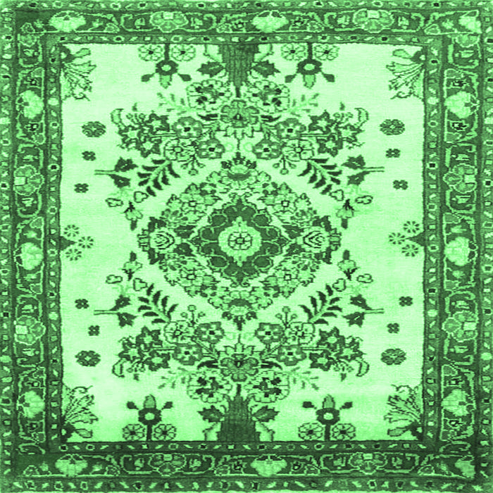 Square Machine Washable Medallion Emerald Green Traditional Area Rugs, wshtr3771emgrn