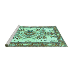 Sideview of Machine Washable Medallion Turquoise Traditional Area Rugs, wshtr3771turq