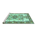 Sideview of Machine Washable Medallion Turquoise Traditional Area Rugs, wshtr3771turq