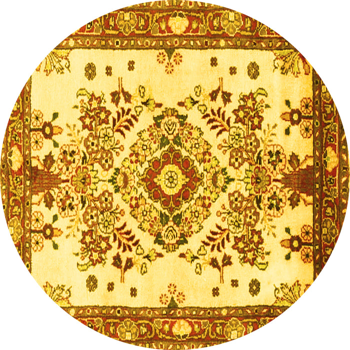 Round Medallion Yellow Traditional Rug, tr3771yw