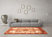 Machine Washable Medallion Orange Traditional Rug, wshtr3771org