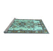 Sideview of Machine Washable Medallion Light Blue Traditional Rug, wshtr3771lblu