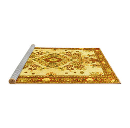 Sideview of Machine Washable Medallion Yellow Traditional Rug, wshtr3771yw
