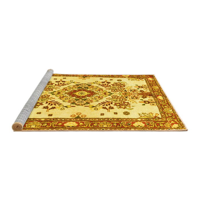 Sideview of Machine Washable Medallion Yellow Traditional Rug, wshtr3771yw