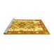 Sideview of Machine Washable Medallion Yellow Traditional Rug, wshtr3771yw