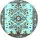 Round Machine Washable Medallion Light Blue Traditional Rug, wshtr3771lblu