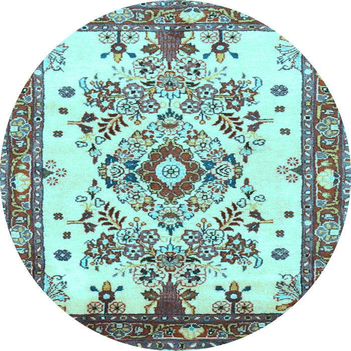 Round Medallion Light Blue Traditional Rug, tr3771lblu