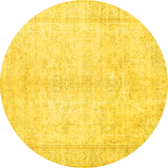 Round Persian Yellow Traditional Rug, tr3772yw