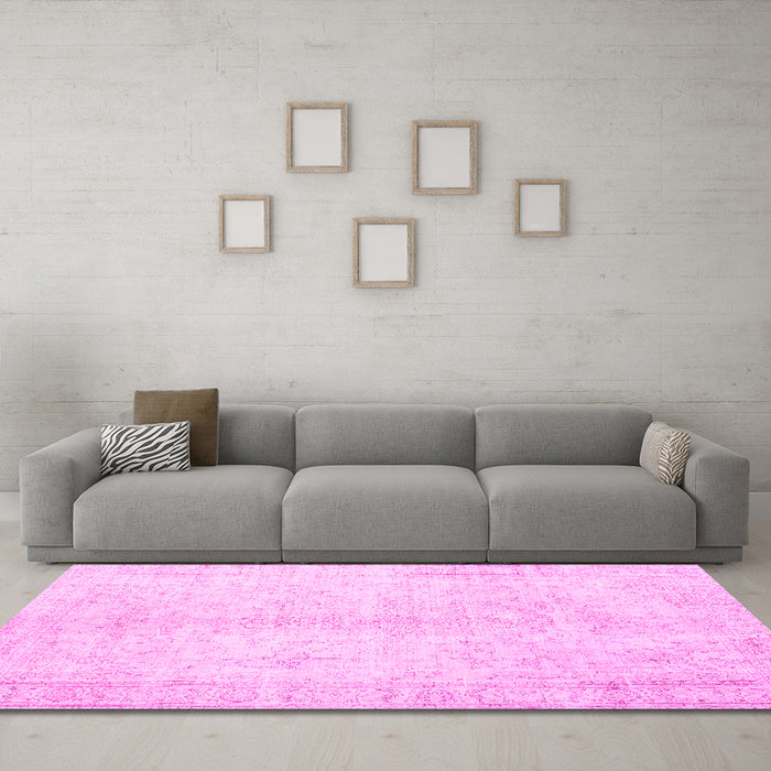 Machine Washable Persian Pink Traditional Rug in a Living Room, wshtr3772pnk