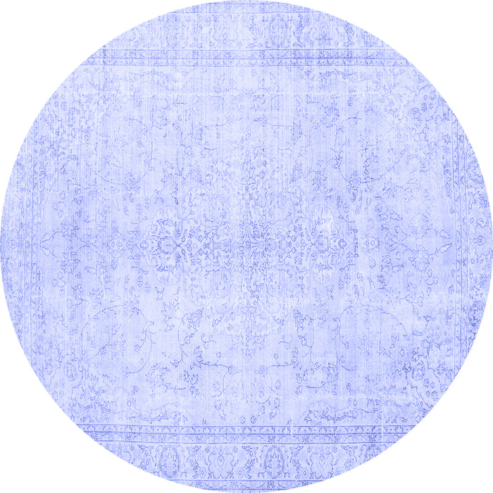 Round Machine Washable Persian Blue Traditional Rug, wshtr3772blu