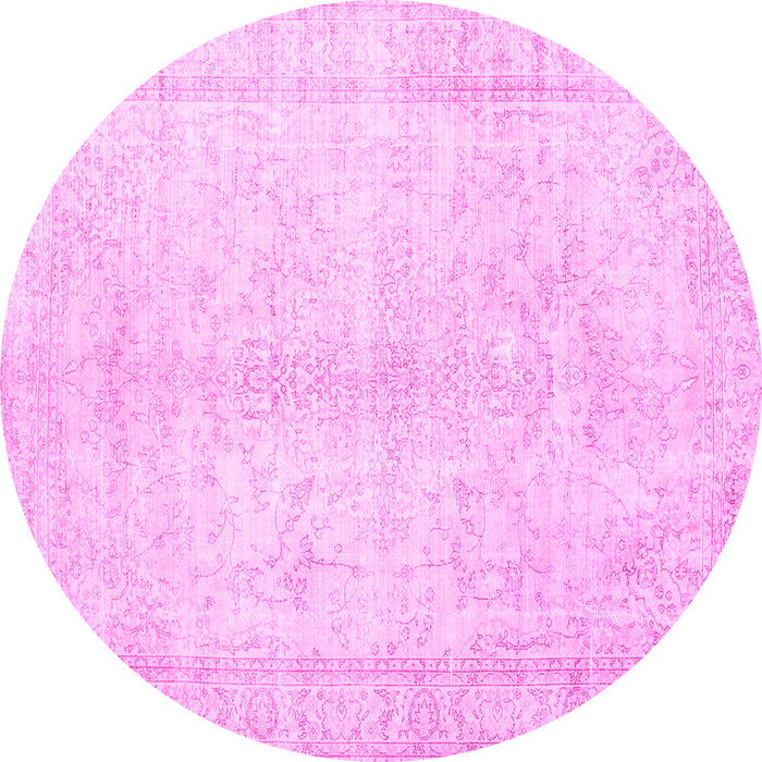 Round Machine Washable Persian Pink Traditional Rug, wshtr3772pnk