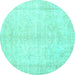 Round Persian Turquoise Traditional Rug, tr3772turq