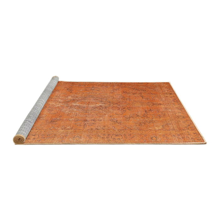 Sideview of Machine Washable Traditional Orange Red Rug, wshtr3773
