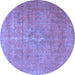 Round Machine Washable Persian Blue Traditional Rug, wshtr3773blu