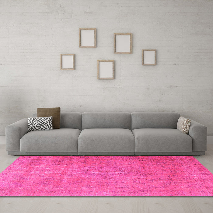 Machine Washable Persian Pink Traditional Rug in a Living Room, wshtr3773pnk
