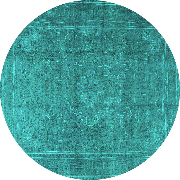 Round Machine Washable Persian Turquoise Traditional Area Rugs, wshtr3774turq